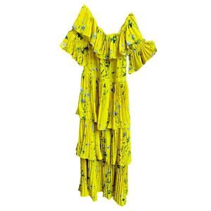 o.p.t Floral Vimmy Tiered Pleated Maxi Dress Yellow Size Small